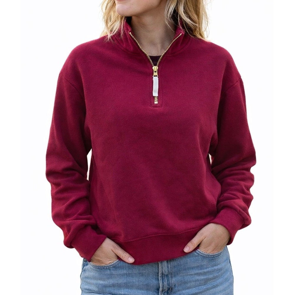 Zenana 1/4 Zip Fleece Sweatshirt Women Small Burgundy Pullover Cozy